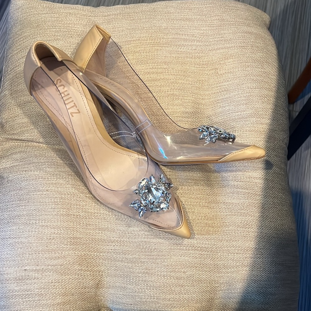 Schutz heels clear and tan with crystal decor nwot/box size 6.5b - Picture 2 of 4